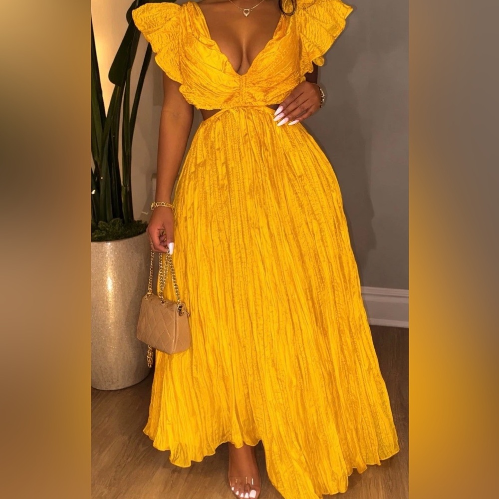 NWT - Express Bright Yellow Maxi Dress with Twisted Bodice